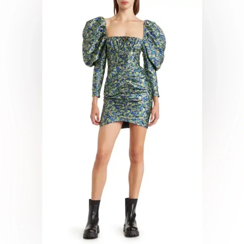 NWT ASOS DESIGN Luxe Floral Puff Sleeve Dress, US size 4, US size 6 - Picture 1 of 4